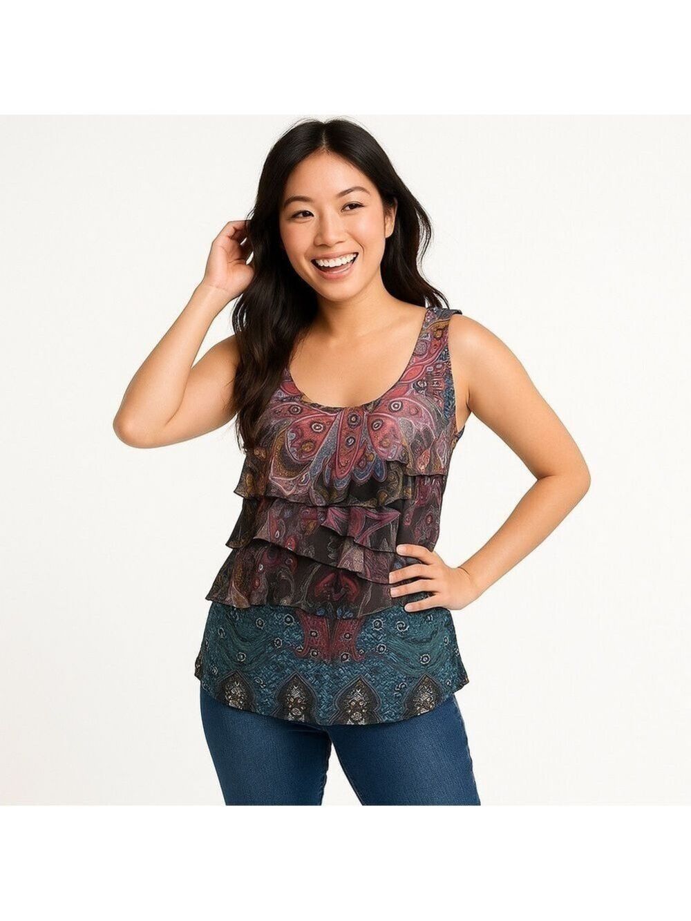 J.T.B. Fun Ruffled Colorful Tank Top Size Small